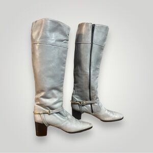 Vintage Andrew Geller Tall Gray Leather Boots Size 9N Made in Italy